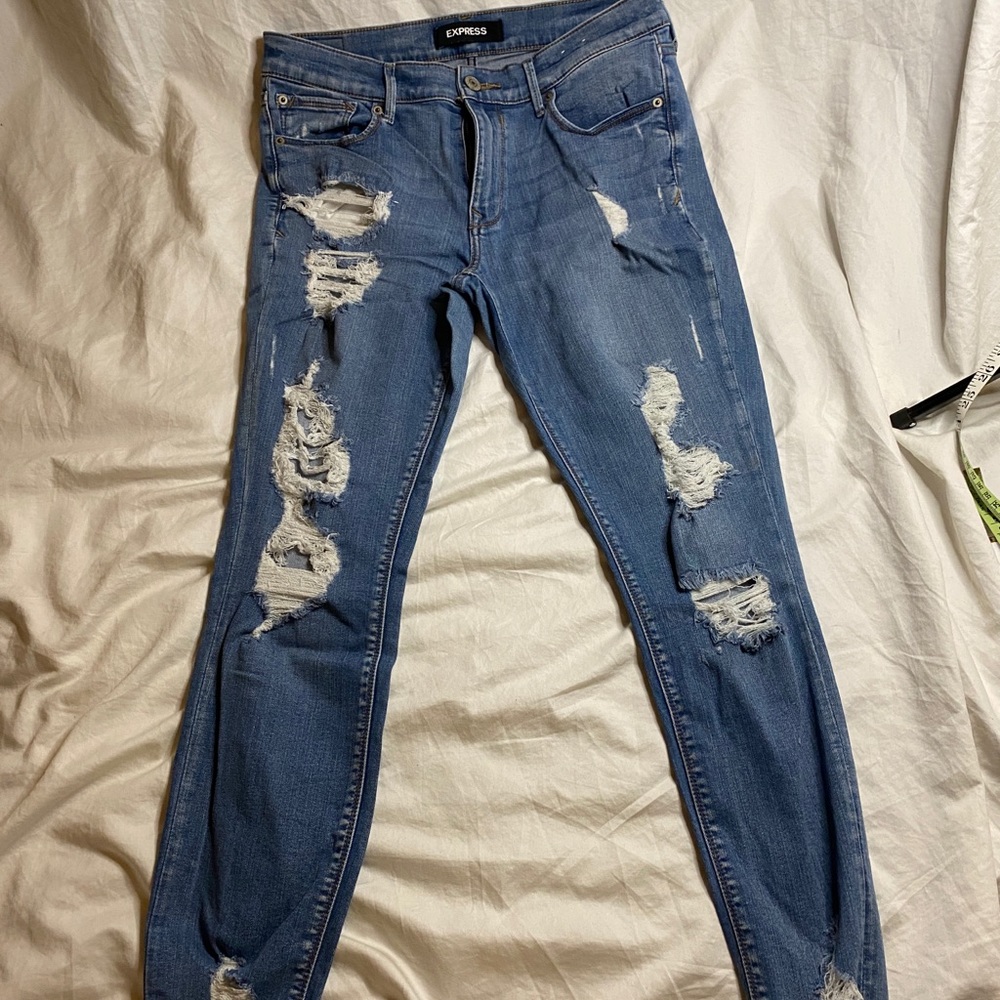Express Blue Distressed Ankle Jeans